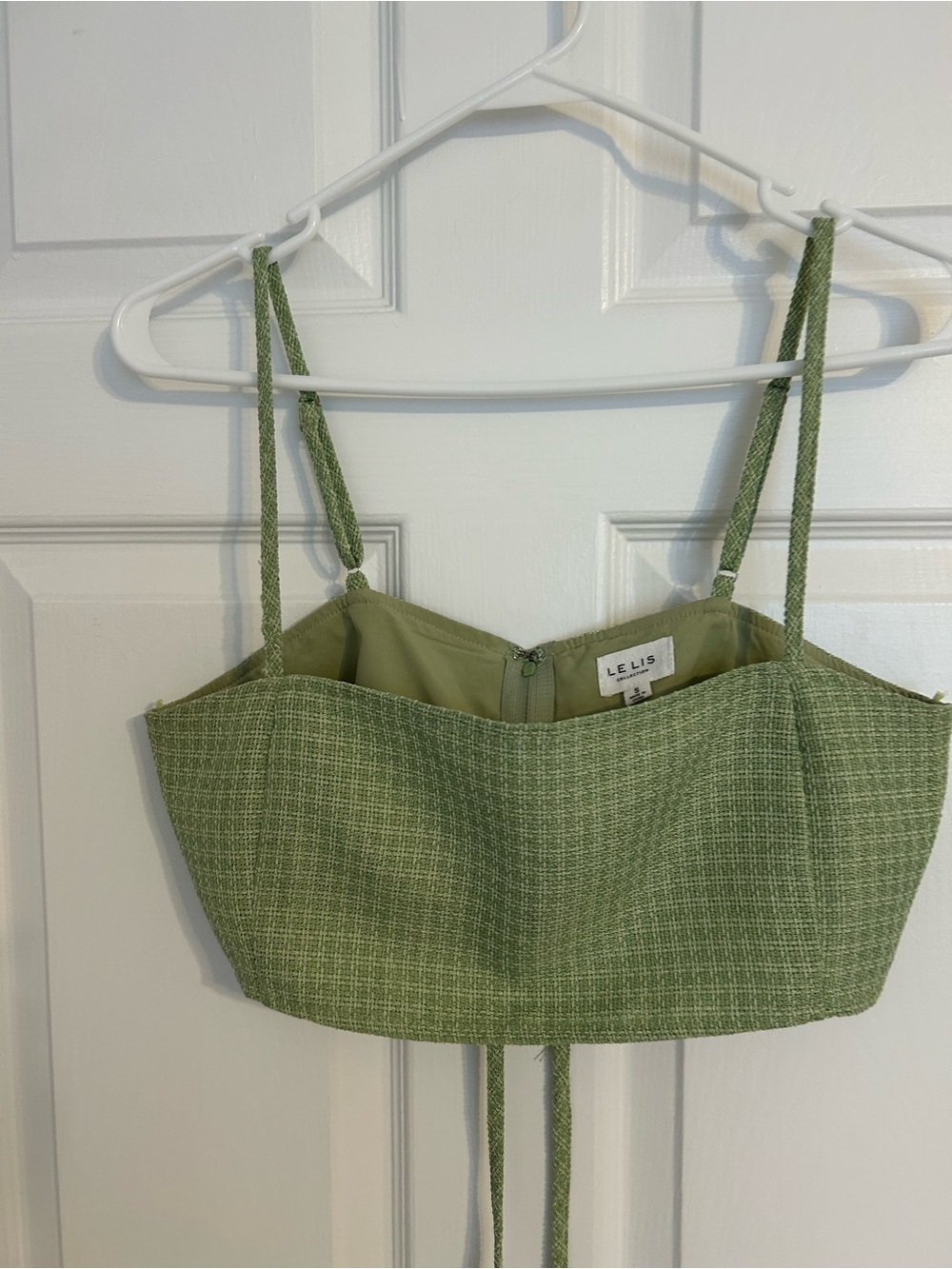 Le Lis Green Tweed Cropped Cami Top